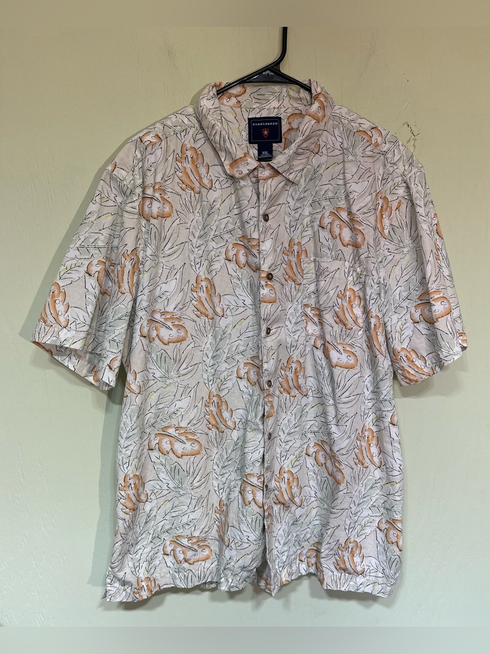 Saddlebred leaf print Hawaiian vacation tropical button up shirt xxl 2x